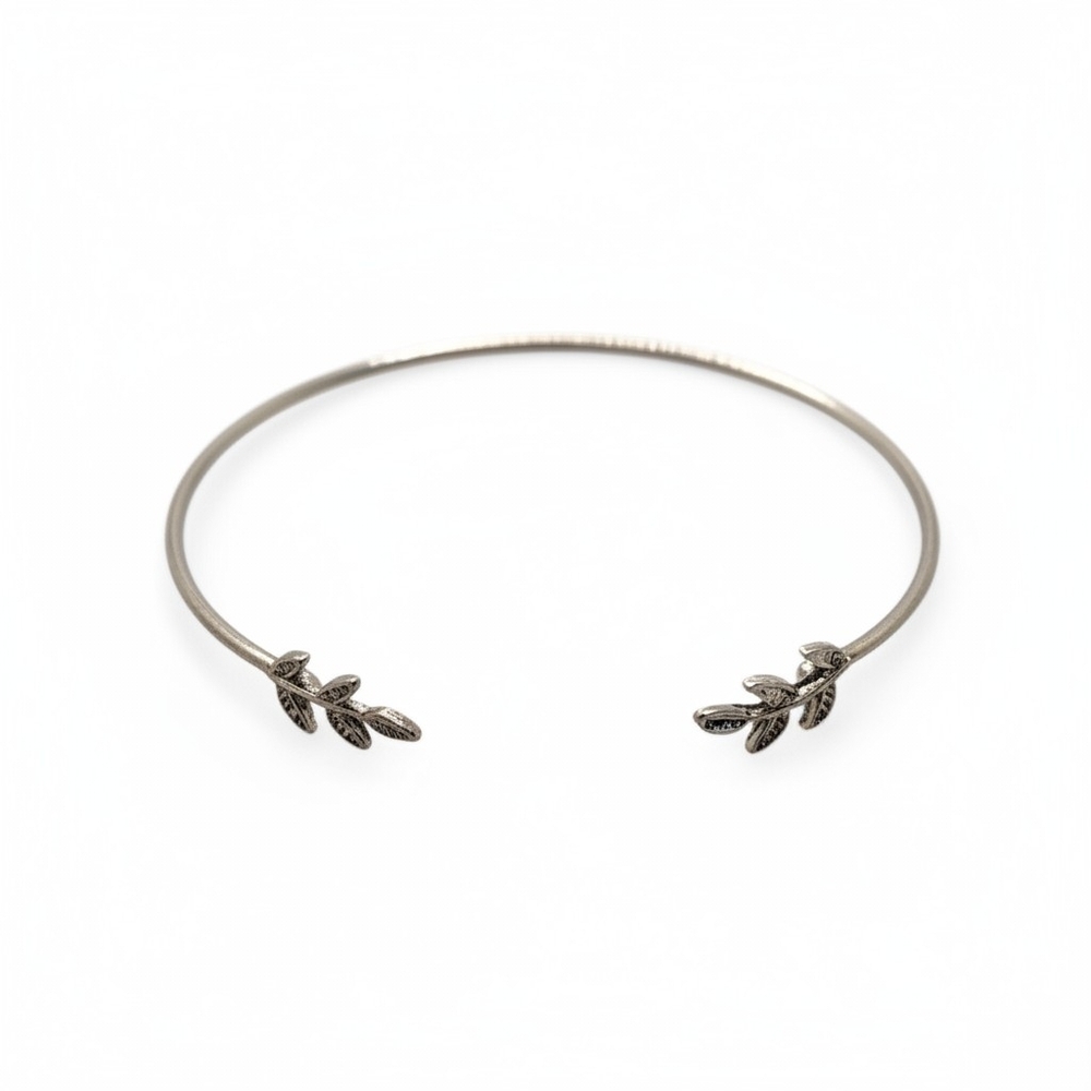 Silver Leaf Open Cuff Bracelet - Women Jewelry